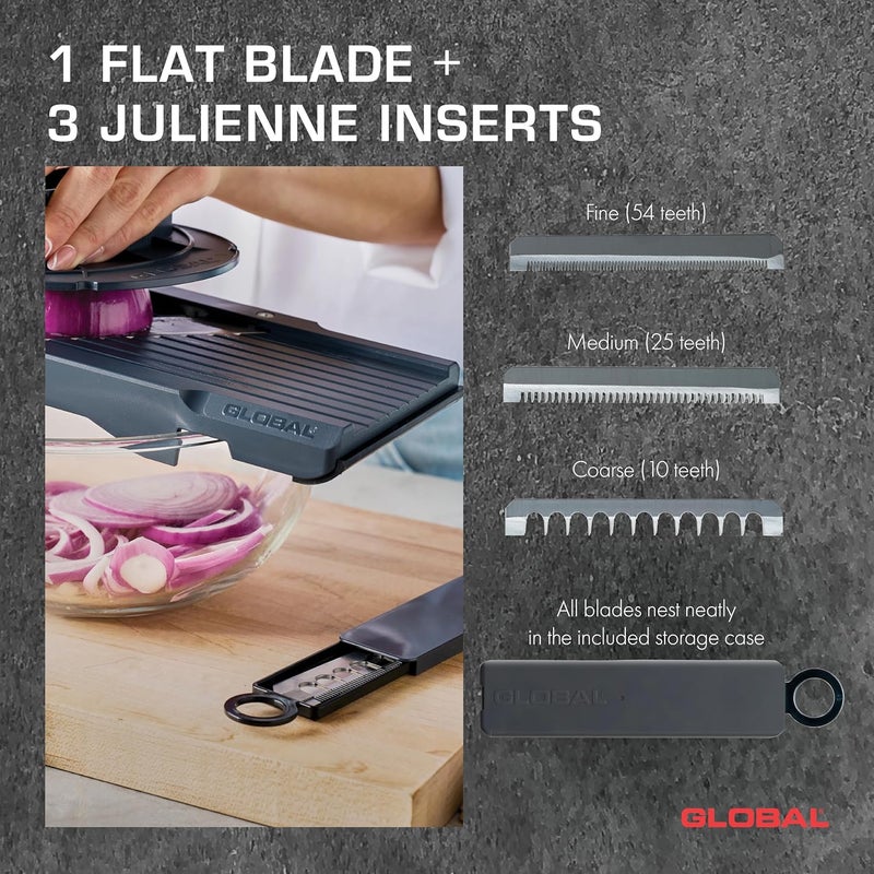 GLOBAL مقطعة الخضار العالمية GSL-95/BC - مقطعة خضار متميزة مع 3 شفرات جوليان وحماية للأصابع - Image 3